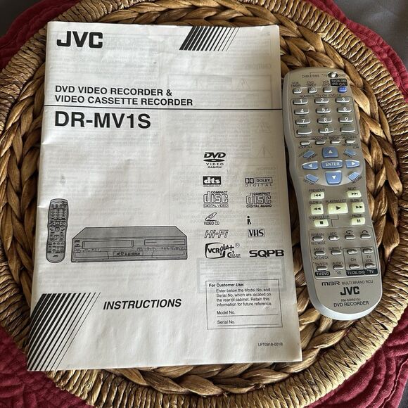 JVC RM-SDR013J DVD Recorder Remote Control & JVC DR-MV1S Manual Original TESTED - Picture 1 of 3